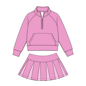 Pre-ordenar Conjuntos de Boutique para Bebés Niñas: Top de Manga Larga con Cremallera y Bolsillos, Faldas Deportivas Plisadas de Yoga, Colores Sólidos Vibrantes para Otoño - Product Image 3