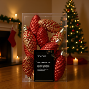 12 Piezas de Piñas de Pino Rojas de Plástico de 9.5cm, Adornos para Árbol de Navidad, Código de Producto 28483 - Product Image 3