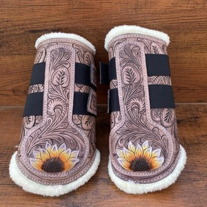 Western fait à la main en cuir de vachette usiné tournesol Design cheval anglais bottes et enveloppes en cuir véritable doux cheval accessoires - Product Image 3