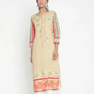 Best Quality New Modern Design Pure Cotton Embroidery Work Straight Cut Kurti With Palazzo Pants At Wholesale Rate Women Fashion