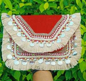 Pochette à franges brodées Boho Sac à main ethnique multicolore avec perles et paillettes Sac à bandoulière bohème fait main Tassel élégant - Product Image 2