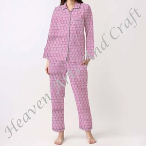 Ensemble de pyjama en coton à imprimé floral bohème pour femme Printemps/Été Floral/Caractère/Lettre/Motif/Vacances/Motif cocotier - Product Image 2