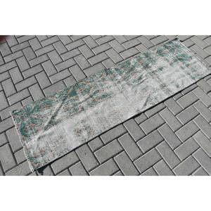 Vintage 1.7 X 3.8ft Vert Beige Laine Tapis Classique Grande Surface Tapis Turc Patchwork Abstrait Rectangle Latex pour Couloir - Product Image 2