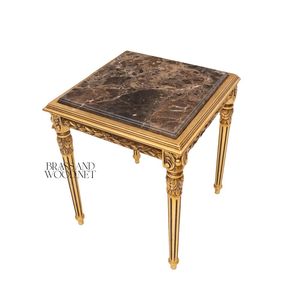 Mesa Auxiliar Cuadrada Neoclásica de Lujo con Tapa de Mármol Marrón Oscuro y Patas Acanaladas con Hoja de Oro Ornamentada para Decoración de Esquinas de Palacio - Product Image 5