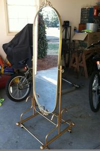 Impresionante espejo de pie para el hogar, sala de estar, decoración de suelo, puerta tallada, Marco ovalado, espejos de Metal con acabado dorado - Product Image 4