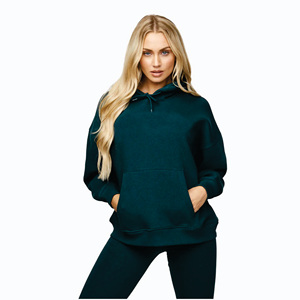 Sudadera con Capucha Extra Grande para Mujer, Corte Holgado, 80% Algodón, 20% Poliéster, Diseño Lineal Arqueado, Color Verde Zinc - Product Image 1