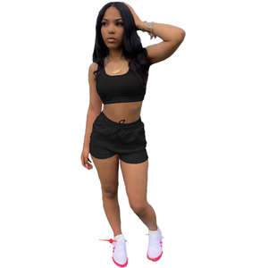 ชุดสองชิ้นเข้ารูปแบบสแปนเด็กซ์/ โพลีเอสเตอร์สำหรับผู้หญิงกางเกงขาสั้นแบบลำลอง - Product Image 3