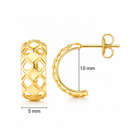 Pendientes de Aro Geométricos de Oro Amarillo de 14K con Diseño de Rejilla Pulida, Joyería Fina, Venta al por Mayor OEM ODM