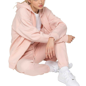 Venta al por mayor personalizado recortado cremallera lavado con ácido mujeres chándal Sudadera con capucha y pantalones de chándal parche bordado desgastado 2 piezas conjunto de las mujeres - Product Image 3