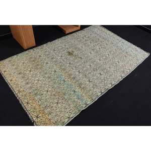 Alfombra de área de lana turca Vintage 4,3X7,4 pies verde beige diseño de retazos para sala de estar pasillo estilo Aubusson grande para adolescentes - Product Image 2