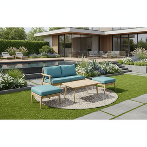 Juego de sofá azul minimalista para exteriores a precio de fábrica con mesa de centro de madera para jardín, hogar, villa o Resort, muebles de Patio - Product Image 2