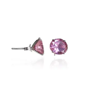 Pink Gemstone <b>Stud</b> Earrings Gold Plated <b>Silver</b> Alloy Bezel Setting for Wedding or Engagement Women's Gift - Product Image 3