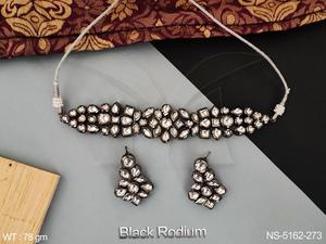 Multi Stone Choker Style Kundan <b>Jewellery</b> Black Rhodium Polish Beautiful Fancy Style Accessories <b>Women</b> Kundan Necklace <b>Set</b> - Product Image 4