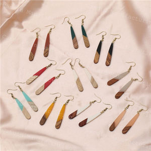 Stylish Gold Water Drop Earings Long Wood Resin Drop Jewelry Fashionable Anniversary Gift Idea Fashionable Drop Earrings - Product Image 5