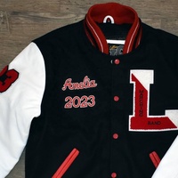 Blouson universitaire de baseball pour homme, style mode urbaine 2026, noir, coupe ajustée, col mandarin, manches classiques, 100% Laine, Écologique