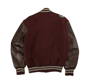 Chaqueta de béisbol con logotipo personalizado al por mayor, chaqueta universitaria con mangas de piel y lana con forro acolchado de algodón - Product Image 3