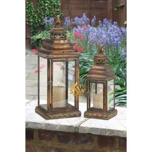 Lanterne polie en laiton de conception créative avec le pot unique de bougies de haute qualité et la lanterne à suspendre avec le bouton pour la décoration intérieure de mariage - Product Image 1