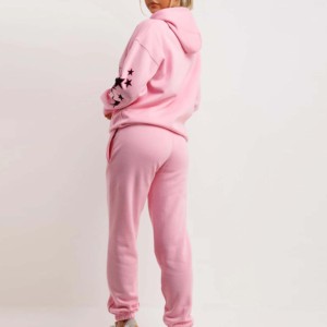 Nouvel ensemble de survêtement décontracté en coton 100% uni avec logo personnalisé imprimé, fermeture éclair, épaules tombantes et capuche, idéal pour le jogging et l'automne. - Product Image 2