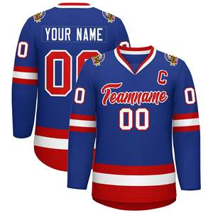 Maillot de hockey sur glace personnalisé en gros, maillot d'équipe personnalisé, style classique rouge royal-terreux, maillot de hockey sur glace cousu/imprimé - Product Image 6