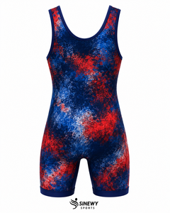 SINEWY SPORTS Singlet de lutte personnalisé pour homme, sublimation, ajusté, extensible, imprimé rouge et bleu, évacuation de l'humidité, respirant, séchage rapide - Product Image 3