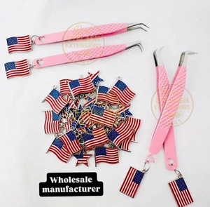 Pince à épiler pour extensions de cils en acier inoxydable noir, anti-magnétique, anti-statique, à pointe lisse de 10 mm, avec porte-clés drapeau américain et logo personnalisé, pour la beauté - Product Image 4