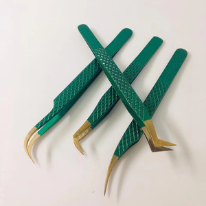 Pinzas para Pestañas de Acero Inoxidable Antiestáticas con Punta Curva de 90 Grados y Dentada, Color Rosa Bebé, con Espejo y Caja, Herramienta para Extensión de Pestañas - Product Image 1