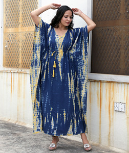 100% rayón verano playa cuerpo completo cubrir Kaftan suave indio hecho a mano Tie Dye largo Maxi Boho vestido de longitud completa caftán vestido - Product Image 1