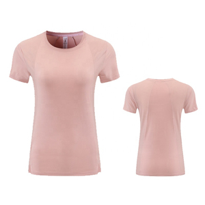 Camiseta de Mujer de Algodón y Poliéster, Manga Corta, Color Sólido Teñido, Cuello Redondo - Product Image 4