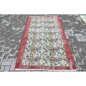 Turkish Vintage Area Rug 3.8x6.6 ft, <b>Red</b> Camouflage Rug <b>Wool</b> - Product Image 1