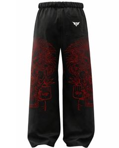 Pantalon de survêtement ample à imprimé tribal noir et rouge personnalisé, vêtements de rue pour femmes, pantalon de jogging à jambes larges, pantalon décontracté surdimensionné, pantalon en molleton hip-hop - Product Image 2