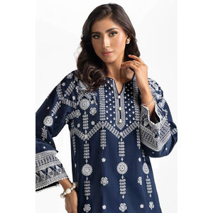 Pakistán estilo indio transpirable ligero damas 3 piezas Sami Salwar Kameez vestido bordado Formal Color sólido personalizado - Product Image 5
