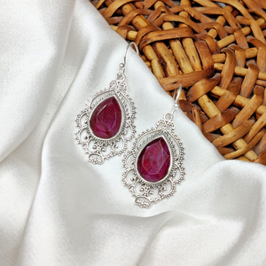 Pendientes de lágrima de rubí unisex, diseño de filigrana de Plata de Ley 925 con piedra lunar para regalo de aniversario de mujer - Product Image 2