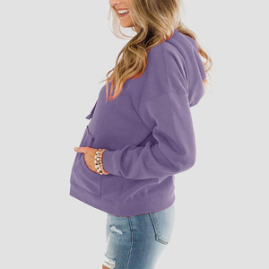 Sweats à capuche décontractés à manches longues pour femmes, taille américaine, hauts pullover solides et légers, sweat-shirt ample avec poche - Product Image 4