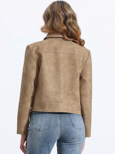 Veste en cuir automne-hiver personnalisée pour femmes avec col tournant solide manches complètes et doublure en satin respirant - Product Image 3