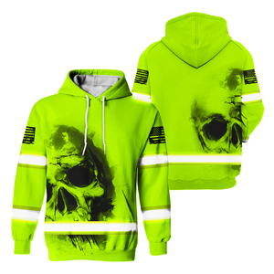 เสื้อมีฮู้ด Hi VIS สีเขียวสีดำสะท้อนแสงเสื้อฮู้ดกันกะโหลกธงชาติสหรัฐอเมริกา - Product Image 1