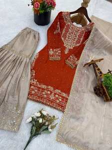 Nouveauté du fabricant, salwar kameez prêt-à-porter pour femmes, haut en soie lourde, ensemble brodé avec pantalon palazzo et dupatta, taille M à XXL - Product Image 5