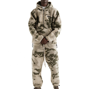 Survêtement d'hiver sur mesure en gros, grande taille, imprimé intégral, demi-zip, polaire sherpa, motif camouflage, écologique - Product Image 1