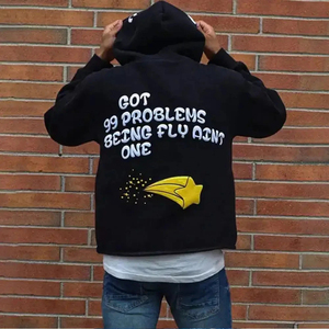 เสื้อมีฮู้ดแขนยาวสำหรับผู้ชาย, สินค้ามาใหม่เสื้อมีฮู้ดปักลาย3D สีพื้นสำหรับปกพิมพ์ลายพัฟ - Product Image 2