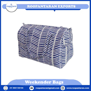 Sac de sport élégant écologique à motif rayé Weekender Trousse à cosmétiques Tissu en coton imprimé bloc à la main Fermeture à glissière - Product Image 6