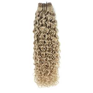 18A <b>Ash</b> <b>Blonde</b> Weft Curly <b>Hair</b> <b>Extensions</b> Remy European Human <b>Hair</b> Flat Weft - Product Image 1