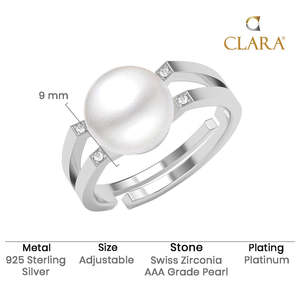 Anillos de Plata de Ley 925 de Primera Calidad para Mujer, Chapados en Rodio con Diamante de Corte Princesa y Perla, Anillo de Joyería para Hombre - Product Image 5