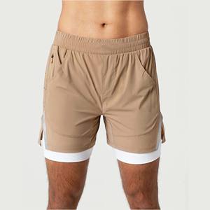 Plus lisse et plus doux 80% Nylon 20% élasthanne Chai hommes Compression doublé tissé Baggy entraînement court avec poches avant - Product Image 1