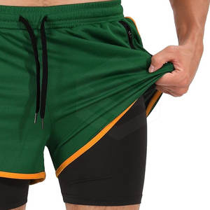 Pantalones cortos atléticos de doble capa de Venta caliente Nuevo estilo Calidad Premium Color sólido Cintura media Transpirable Cierre de cintura elástica - Product Image 5