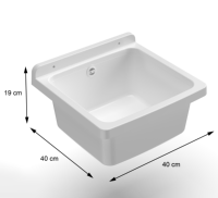 Lavabo mural rectangulaire de marque italienne Mongardi, en polypropylène blanc, kit de vidange complet inclus, grande qualité, moderne