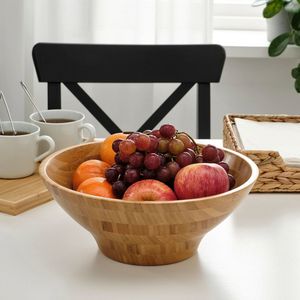 Bol en bambou tressé fait main Eco2Go - Bol de service écologique naturel pour salades, fruits, collations et décoration intérieure - Product Image 1