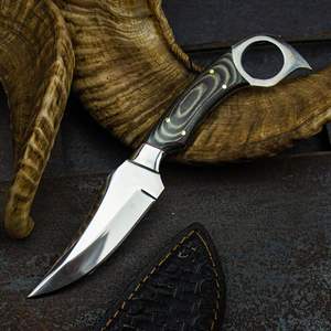 Cuchillos de Caza Profesionales de Grado Industrial, Hoja Fija de Acero de Damasco, Mango de Madera, Punta de Caída, Cuchillo de Supervivencia para Exteriores, Duradero - Product Image 1