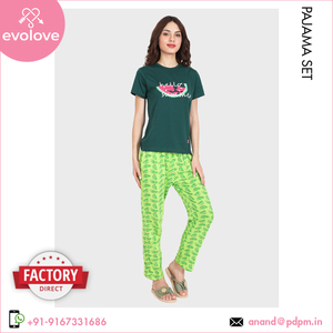 Pama de algodón mercerizado supersuave antibacteriano verde para mujer, talla XL, ropa de salón de verano, cierre de cordón competitivo - Product Image 3