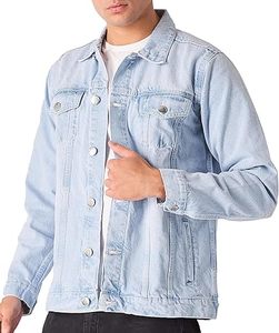 Veste en jean pour homme, décontractée, bleu délavé, streetwear, tendance, coupe slim, design moderne, vêtement de tous les jours - Product Image 2