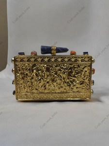 Lapis Lazuli Gemstone Clutch <b>Bag</b> with <b>Gold</b> Frame Handmade Stone Mosaic <b>Evening</b> Accessory for Wedding Party Wear - Product Image 4