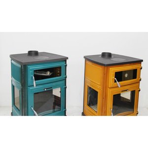 Estufa Moderna de Hierro Fundido Dorello de Color Amarillo de Bursa, Chimenea de Pellets de Metal Esmaltado, Modelo Doner MF 241 para Baño - Product Image 1